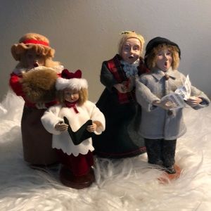 4 vintage Christmas carolers with wood bases